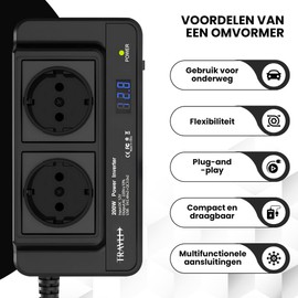 Travli Voltage Converter - Car Charger - Portable Inverter - 12 V 230 V - 2 x 230 V Socket - 4 x 5 V USB Charging Ports