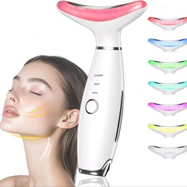 7 Color Face & Neck Beauty Massager for Women, USB Rechargeable Facial Care Tool, Lifting and Firming Facial Skin Care Tool, Beauty Gift for Girls - Color: White, Specification: one-size