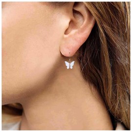 Yheakne Vintage Butterfly Huggie Hoop Earrings White Enamel Butterfly Drop Earrings Tiny Butterfly Dangle Earrings Personlized Earrings Jewelry for Women and Girls Gifts