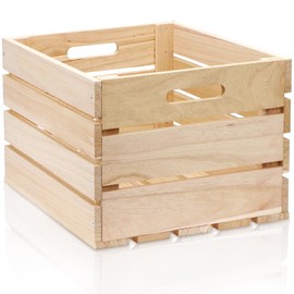 Henndaan 1 PCS Extra Large Wood Crates Box for Storage 16 x 12 x 9.5 Inches Unassembled Natural Wooden Crates with Handle Decorative Nesting Container for Display Rustic DIY Home Laundry (Wood Color)
