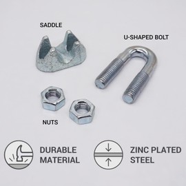 (6 pieces) wire rope clamps M10, cable clips, DIN 741, steel clamp for diameter 13 mm wire rope, U bolt saddle (6 pieces, M10 for diameter 13 mm)