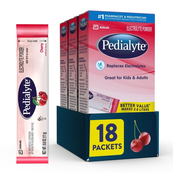 Pedialyte Electrolyte Powder Packets, Cherry, Hydration Drink, 18 Single-Serving Powder Packets