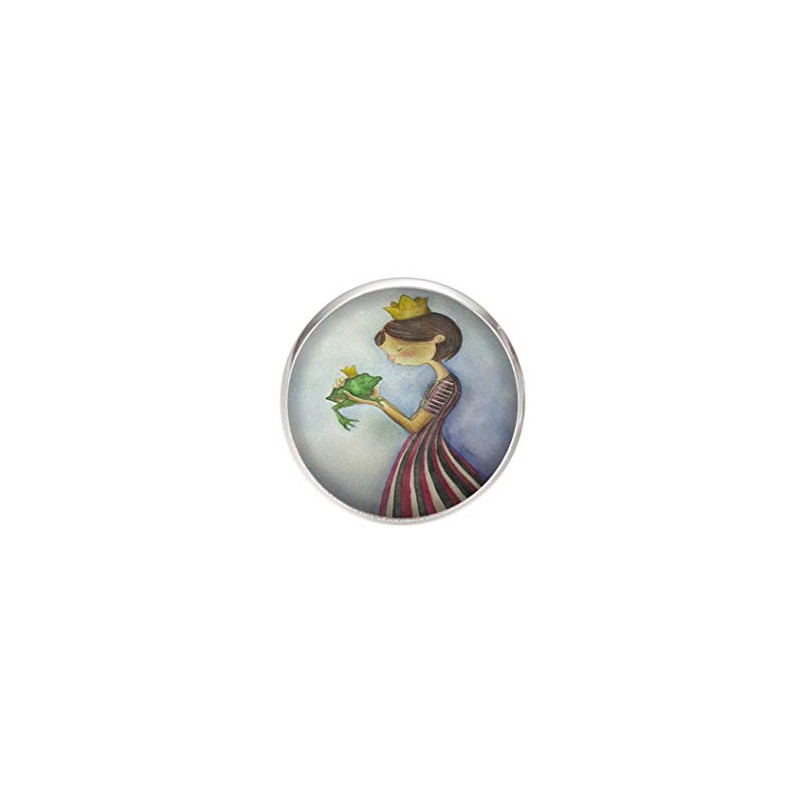 Verstellbarer Edelstahlring, 25mm Durchmesser, Handgemachte Illustration Prinzessin und Frosch