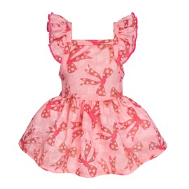 Fitwarm Ruffle Sleeves Bowknot Dog Dress, Birthday Clothes for Small Dogs Girl, Pet Outfit, Pink, Small