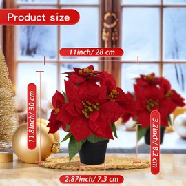 Poinsettias Flowers Artificial in Pot 2PC Small Red Christmas Plant