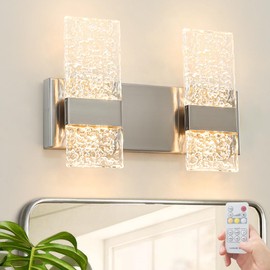 Modern Bathroom Vanity Light Fixtures, Brushed Nickel Vanity Lighting Over Mirror, 4-Lights LED Crystal Dimmable Bathroom Wall Lighting Fixtures, Acrylic Hardwired Light(H9.25in, L13.78in)