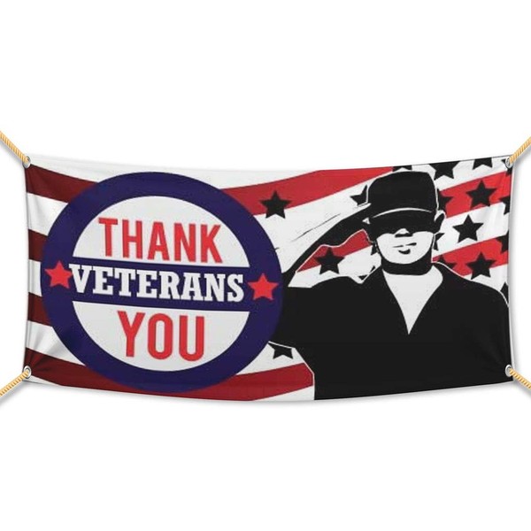 VictoryStore Veterans Day Banner Waterproof Vinyl Banner (4 Feet By 8 Feet, Thank You Veterans)