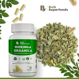 BULK SUPERFOODS | Moringa Pura Organica 100% Natural | 60 Cápsulas – 500 mg c/u – Sin Gluten | Suplementos Alimenticios a Base de Moringa Pura