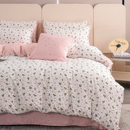 Floral Twin Duvet Cover Brushed Microfiber 3 Pieces Floral Bedding Set Twin Garden Style Pink Floral Pattern Flower Twin Duvet Cover with Zipper Closure Luxury Soft Breathable Comfy (Floral, Twin)