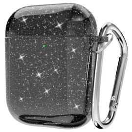 Svanove for Airpods Case Clear Glitter (1st/2nd), Cute Sparkle Bling Shiny Sparkly Transparent Airpods 2nd Generation Case Cover, Soft TPU Airpods 1st Case for Women Girl, Black