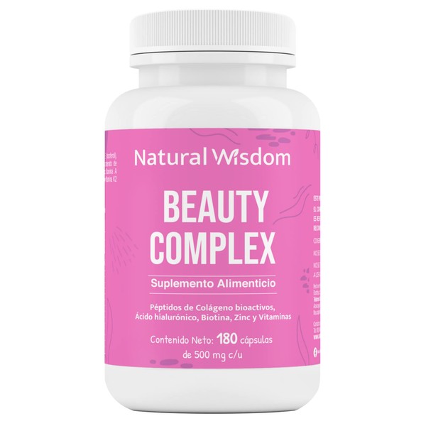 Beauty Complex con Biotina para el Cabello Salud de la Piel Uñas | Aporta Zinc Biotina Colageno y Vitaminas para Mujer | 180 Capsulas Rinde 6 meses | Natural Wisdom