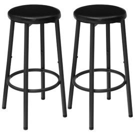 HOOBRO Bar Stools Set of 2, Bar Stools for Kitchen Island, 25.6 Inches PU Upholstered Bar Chairs, Bar Height Stools with Footrest, Easy Assembly, for Kitchen, Dining Room, Cafe, Black BB30BY01