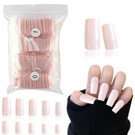 LuckForever 600pc Medium Square Press on Nails Colored Full Cover Fake Nails Nude Artificial Fingernails 10 Sizes for Women Girls (Pale Nude)