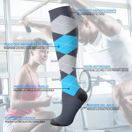 Ausein Medias de Compresion Mujer y Hombre, 3 Pares Calcetas de Compresión Elásticas de Algodon, Unisex Calcetines Largo 15-20 mmHg, Socks Santiembolicas Varices para Deportivos, Correr, Viaje,Fitness