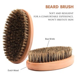 Kootinn Boar Bristle Hair Beard Brush for Men - Small Soft Beard Brush, Pocket Travel Men's Wooden Mustache Brush