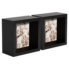 Nicola Spring 3D Shadow Box Photo Frames - 4 x 4 (10 x 10cm) - Pack of 2 - Black 3D Photo Frame Picture Frame Deep Box Small Square Display Case for Crafts, Keepsakes, Wedding, Graduation
