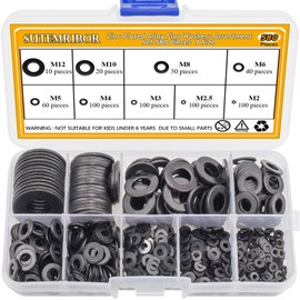 Sutemribor Black Zinc Plated Alloy Steel Flat Washers Set 580 Pieces, 9 Sizes - M2 M2.5 M3 M4 M5 M6 M8 M10 M12