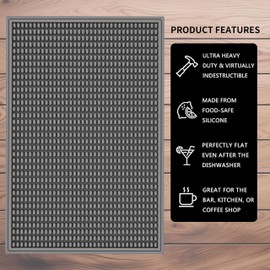 WAFT YEARN 18inX12in Bar Mat Dish Drying Mat Cocktail Service Spill Mats Bartending Countertop Kitchen Coffee Bar Silicone Non Slip Durable Flexible Absorbent Spill Resistant Rubber Heavy Duty Grey