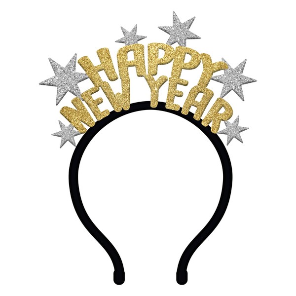 Folat 66099 Tiara Shine 'Happy New Year' -BlackGold HNY New Year's Eve Party Decorations Black Gold, Veglione New Year's Eve, Happy New Year, Multicoloured