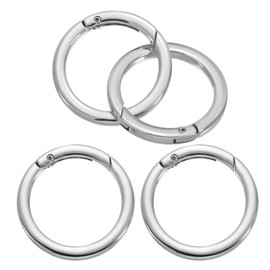 PATIKIL 41mm OD Flat Trigger Spring O Rings, 4 Pack Metal Round Clasp Clip Snap Spring Keyrings Hook Buckle for Purse Handbag Craft Making, Silver Tone