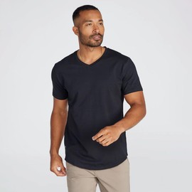 BYLT Mens Drop-Cut V-Neck Men's T Shirt – Plain Tshirts for Men, Drop Cut Casual Tee – Soft Polyester, Cotton, and Spandex Blend – Moisture Wicking, Wrinkle Resistant, Stretch Fit, Black, Small