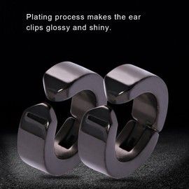 6 Tipos 1 par de clips de oreja con estilo de acero inoxidable Clips de oreja Pendientes Ear Cuffs Regalo de la joyería para hombres y mujeres(Black Smooth Surface)
