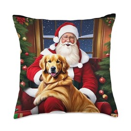 I Love My Golden Retriever and Christmas Trees Santa Clause Throw Pillow