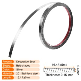 uxcell Wall Trim Molding, Stainless Steel Peel and Stick (Mirror-Like Finish), for Ceiling, Mirror Frame 16.4Ft x 0.4in，Silver