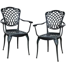 Withniture Outdoor Patio Chairs Set of 2, High Back Bistro Chairs Set of 2 with Armrests, Cast Aluminum Metal Patio Dining Chairs for Garden Deck Backyard, Vintage Green
