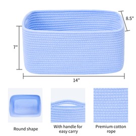 ABenkle Cotton Rope Storage Basket, Baby Nursery Baskets for Shelves Closet, Rectangle Decorative Shelf Organizer, Toy Storage Bin, Gift Basket, 14.2×8.7×7.1 inches