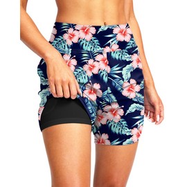 G Gradual Women's 5" High Waisted Swim Board Shorts Quick Dry UPF 50+ Swimming Beach Shorts for Women with Liner Pockets(Navy Flower,XL)