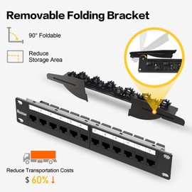 PBAEGAV Patch Panel 12 Port with 12 Pcs Cat6 Keystone Jack【EC Listed】 UTP 10G Support with Removable Back Bar 1U Network Patch Panel 10 Inch for Cat6,Cat5e,Cat5 (CAT6, 1U 12Port)