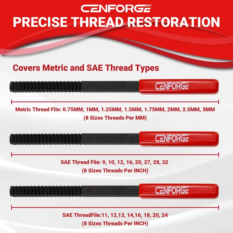 CENFORGE 3Pcs Metric & SAE Thread File Set - Restorer