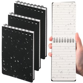 Geyoga 3 Pack Waterproof Small Notebooks 3" x 5" Top Spiral Notepads 100 Pages Mini Journals Pocket Notebooks Hardcover Memo Pads for Outdoor Work School (Black)