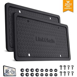 License Plate Frame,2PCS Silicone License Plate Frames with Drainage Holes, Rust-Proof, Weather-Proof and Rattle-Proof License Plate Holder for Car - Black