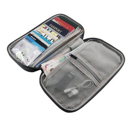 Draamvol for Passport Holder Family Travel Wallet, RFID Blocking Document Organizer, Lanyard Zipper Waterproof PU Leather Case mesh Inner Cover for Credit Cards, ID Card, Business Card, Dark Gray