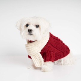United Pups Soft Warm Knitted Winter Doggie Sweater with Scarf for Small Medium Puppy Dogs (Cool Pups Crimson, Medium)