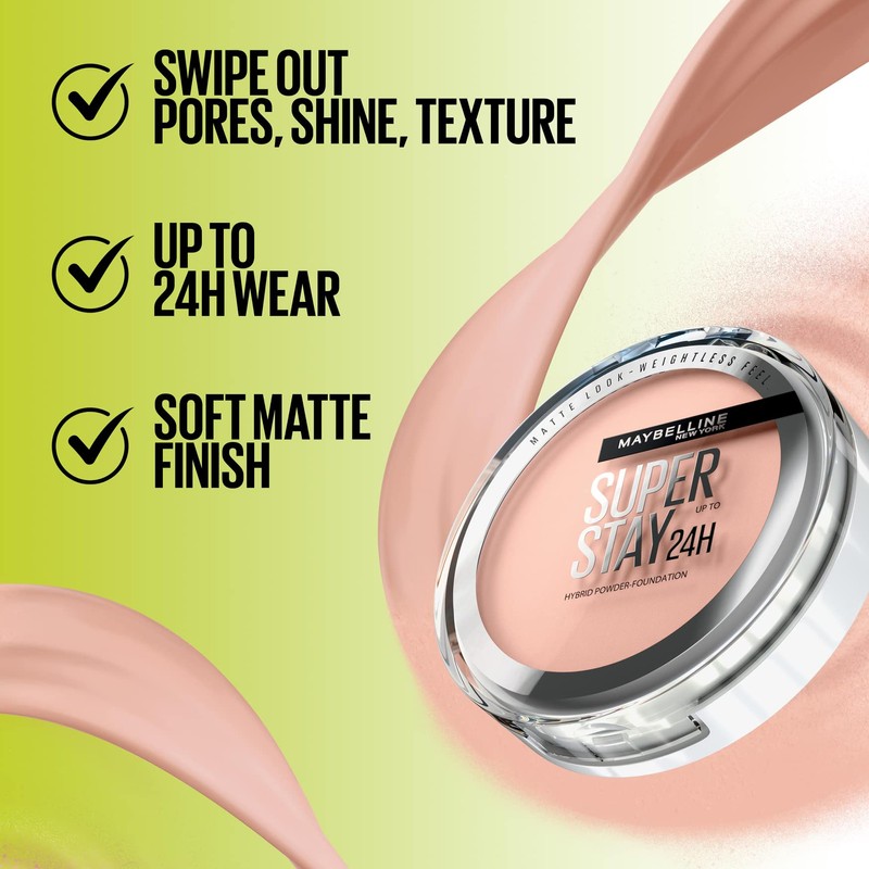 Maybelline Powder Foundation, Long-lasting 24H Wear, Medium to Full Coverage,