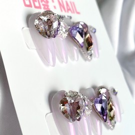Purple Aurora Princess handmade nail tips - short ballerina / 보랏빛 오로라 공주 수제네일팁 - 숏발레리나