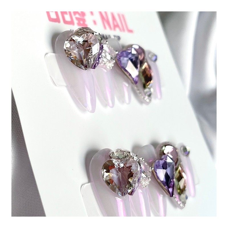 Purple Aurora Princess handmade nail tips - short ballerina /