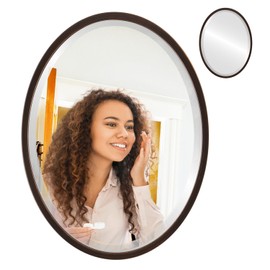 21.1 x 25.1 Bronze Oval Mirror with Wood Frame - Vertical & Horizontal Wall Hanging - High Glass - Bathroom Mirror for Over Sink, Home Decor, Vanity, Bedroom, Living Room, Entryway (Rubbed Bronze)