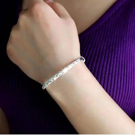 Zinx Silver Bracelet for Women Silver Bangle Bracelet Versatile Adjustable Silver Plated Bracelets Push and Pull Silver Bracelet Fashion Jewelry Simple Cuff Bangles for Women Gift-Flower