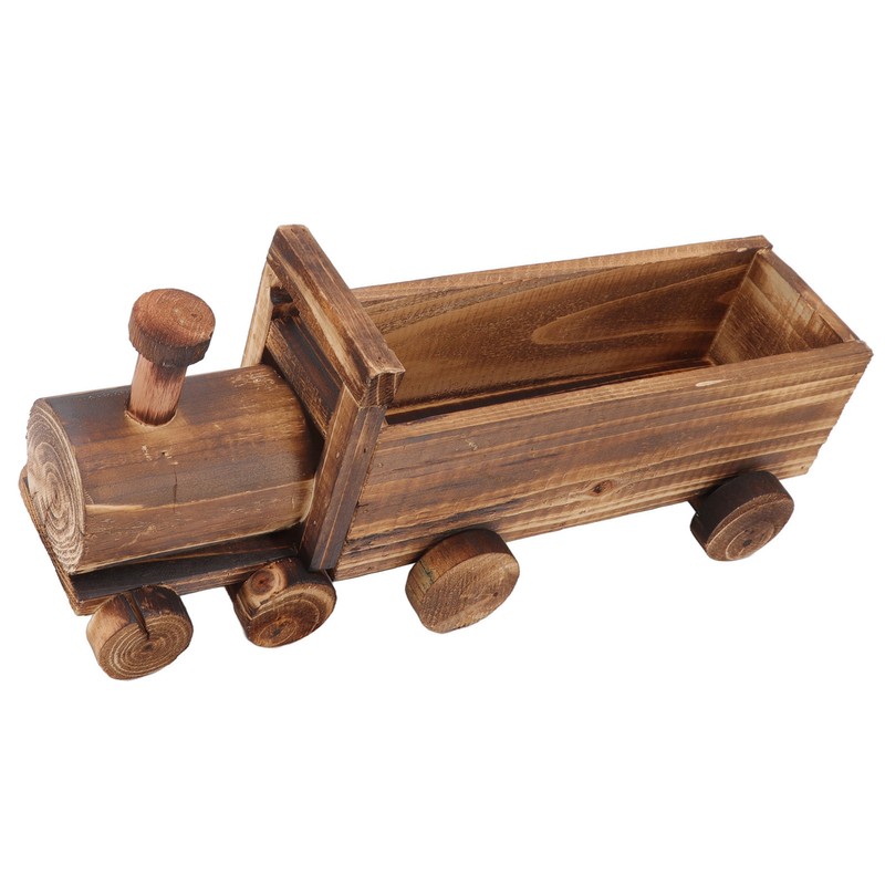 Wooden Flower Pot Cartoon Train Shape Good Ventilation Succulent Flower