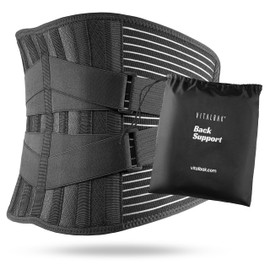 Vitalbak Lumbar Support for Men and Women Breathable Stabilizes and Provides Support with 6 Support Rods - Double Fit Lumbar Strap - Free Carry Bag