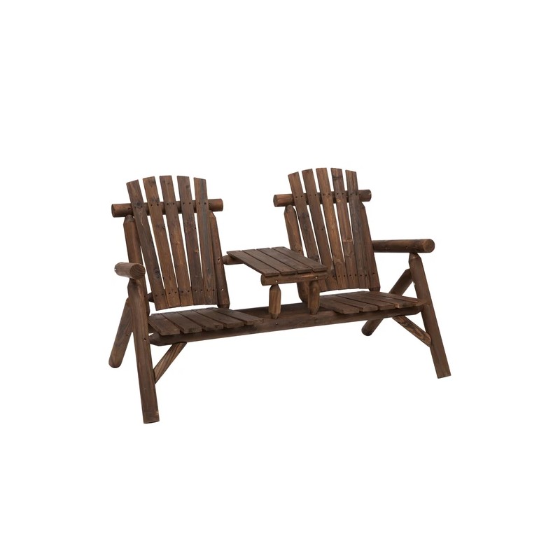 Outsunny Wood Adirondack Patio Bench Chair - Brown