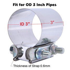 Elifecenter 3 inch Exhaust Clamps, ID 3" Exhaust Lap Joint Butt Clamps, T304 Stainless Steel Band Clamp w/High Grade Bolts (2 Pieces)