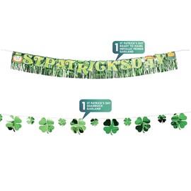 St. Patrick's Day Party Hanging Decorations - Metallic Fringe Garland and Shamrock Banner Set