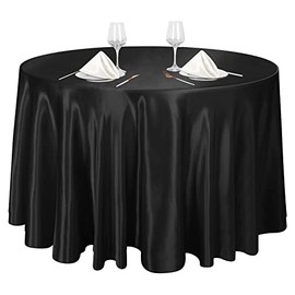 Ruisita - Mantel redondo de satén de 120 pulgadas con superposición negra, mantel de seda brillante, tela suave, decoración de mesa para boda, banquete, decoración de mesa