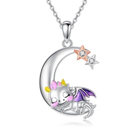 YAFEINI Koala Necklace for Women 925 Sterling Silver Moon Pendant Necklace for Girls Koala Jewellery Gift, Sterling Silver, Cubic Zirconia