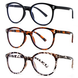 KoKoBin 3 Pack Retro Round Reading Glasses Blue Light Blocking Comfortable Readers With Spring Hinges for Men and Women +3.5